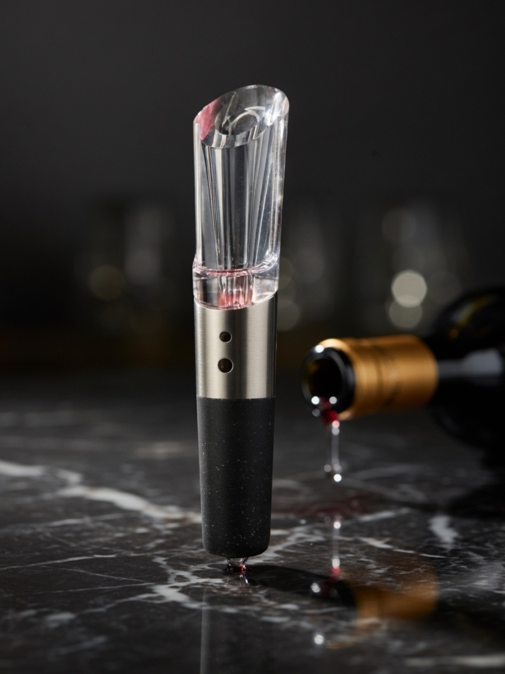 Rabbit Wine Pourer with Black Body and Silver Collar